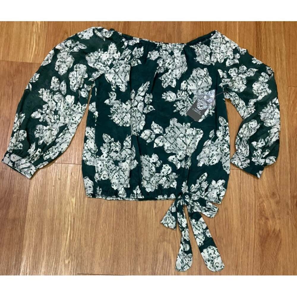 Vince Camuto Women's Floral Off-The-Shoulder Long-Sleeve Tie-Front Blouse S